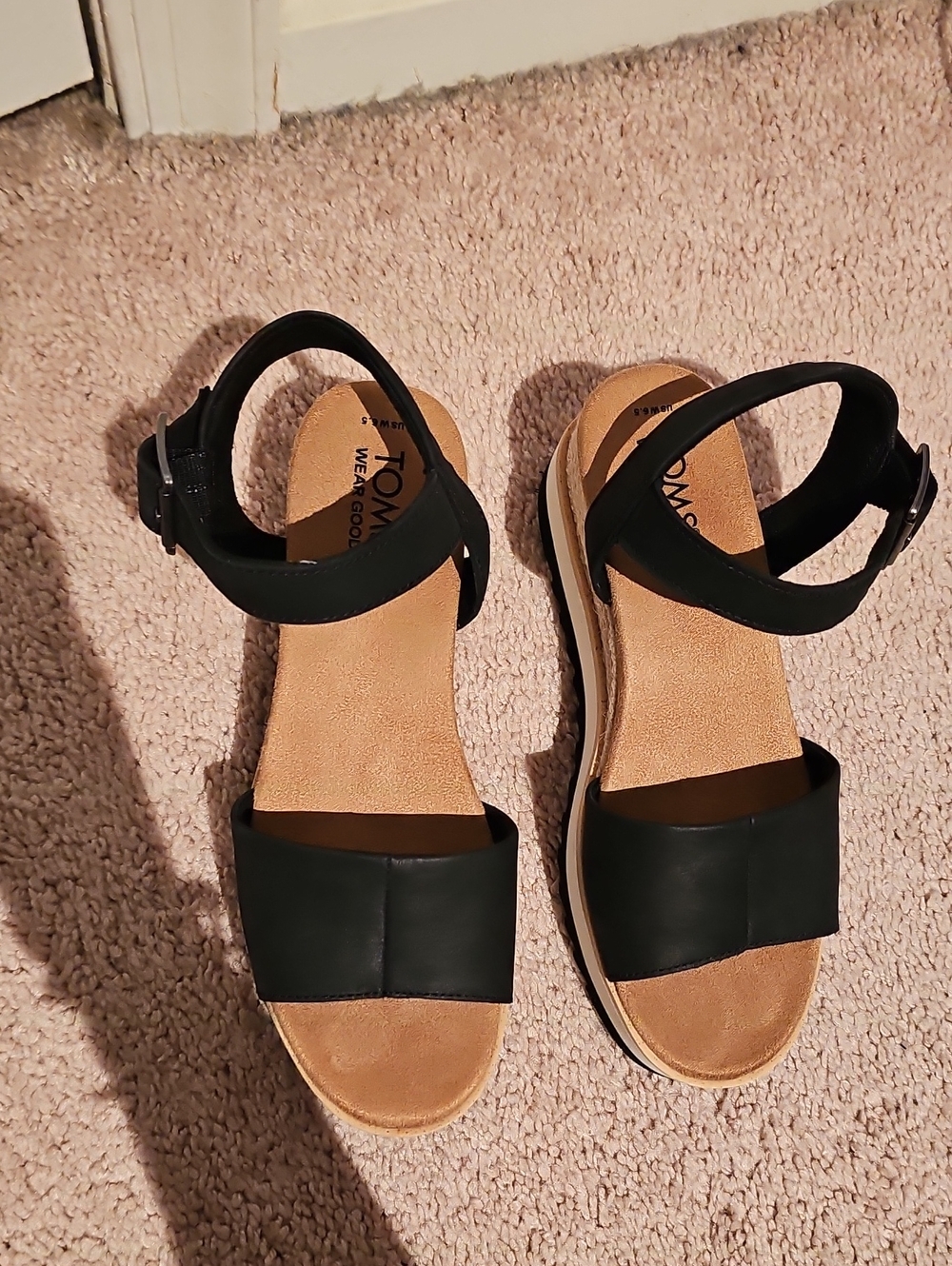 TOMS Black Ankle-Strap Platform Sandals